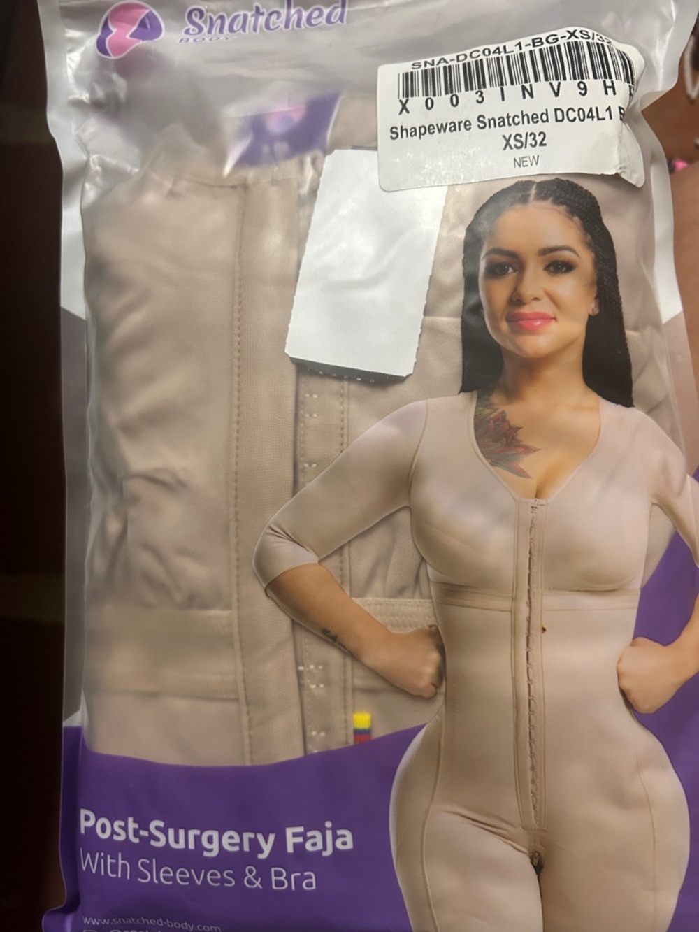 Snatched Body Post-Surgery Faja with Sleeves & Bra - Nude - XS/32